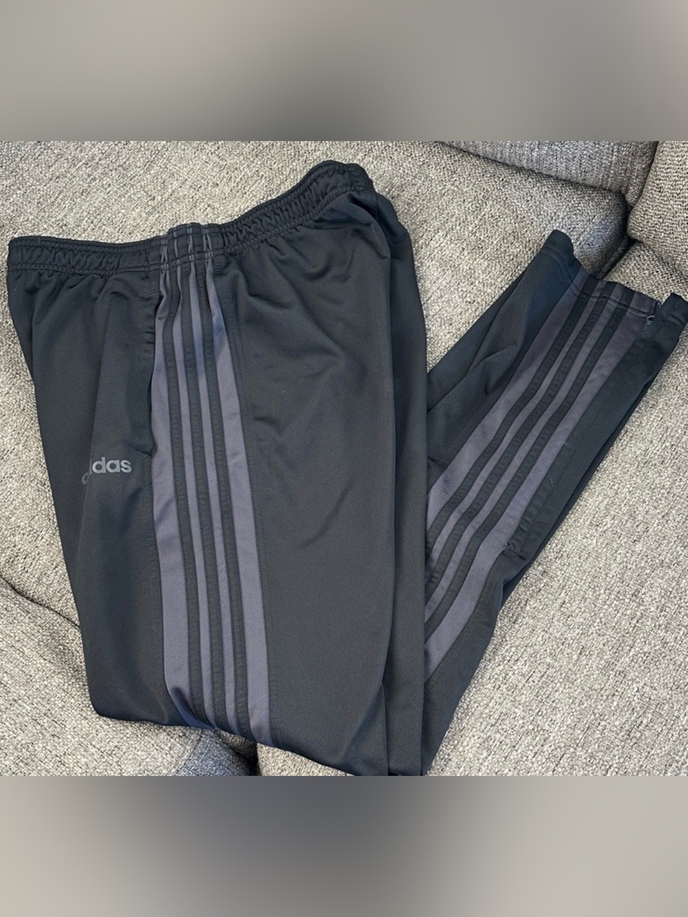 Adidas Primegreen Black Track Pants Men's L Matte Tonal 3-Stripes Ankle Zip